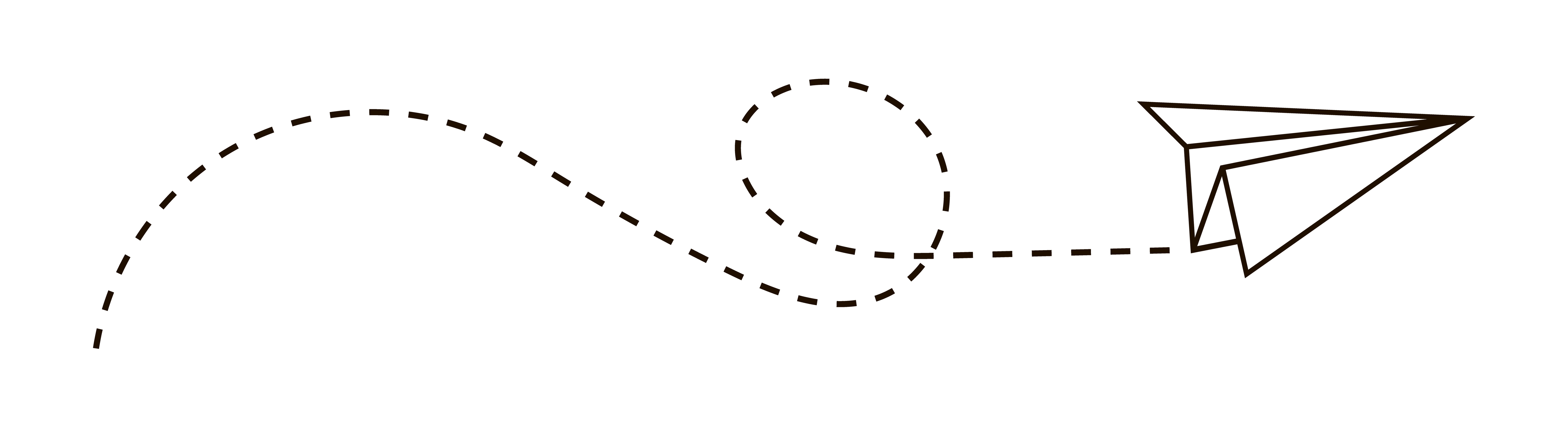 Illustration of a paper airplane with a dashed flight path looping in the air.
